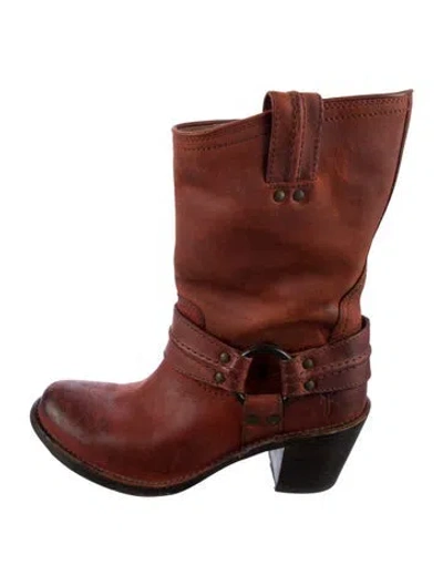 Pre-owned Frye Leather Moto Boots In Red