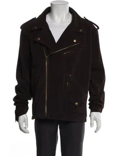 Pre-owned Frye Leather Moto Jacket In Brown