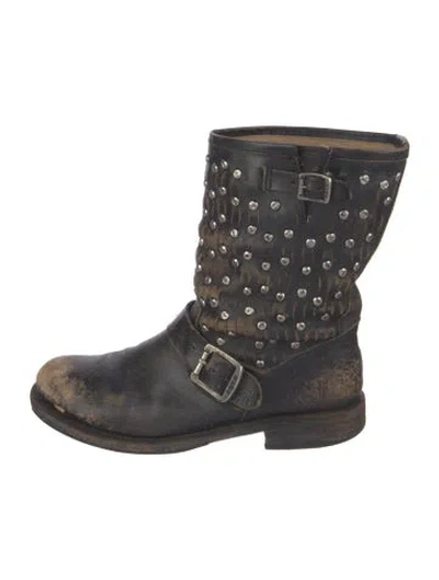 Pre-owned Frye Leather Patterned Moto Boots In Black