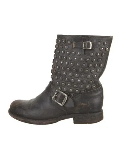 Pre-owned Frye Leather Patterned Moto Boots In Black