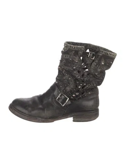 Pre-owned Frye Leather Patterned Moto Boots In Black