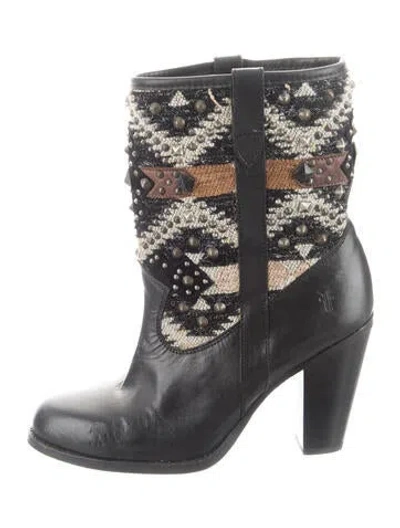 Pre-owned Frye Leather Patterned Western Boots In Black