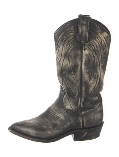 Pre-owned Frye Leather Patterned Western Boots In Black
