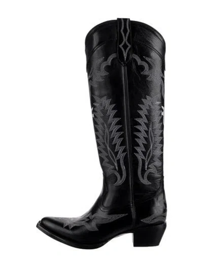 Pre-owned Frye Leather Patterned Western Boots In Black