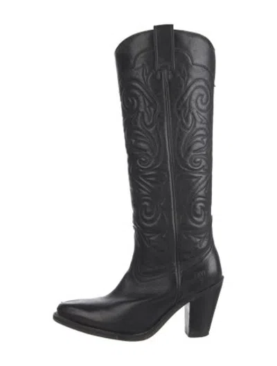 Pre-owned Frye Leather Patterned Western Boots In Black