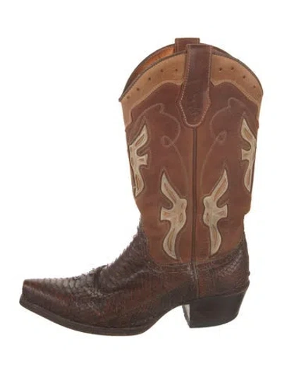 Pre-owned Frye Leather Patterned Western Boots In Brown