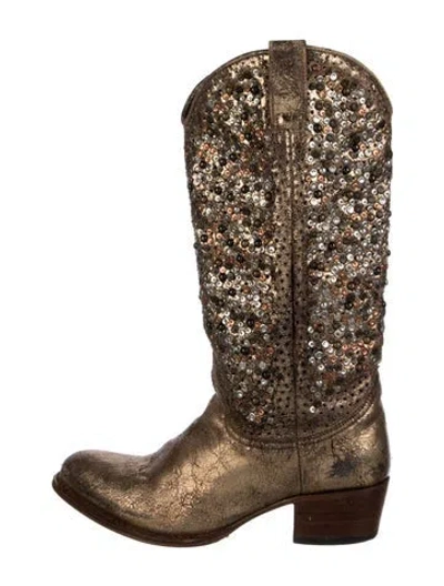 Pre-owned Frye Leather Patterned Western Boots In Brown