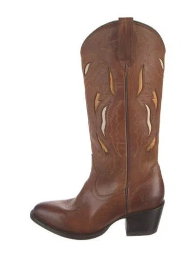 Pre-owned Frye Leather Patterned Western Boots In Brown/white