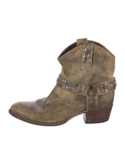 Pre-owned Frye Leather Patterned Western Boots In Neutral