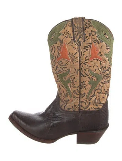 Pre-owned Frye Leather Patterned Western Boots In Neutrals
