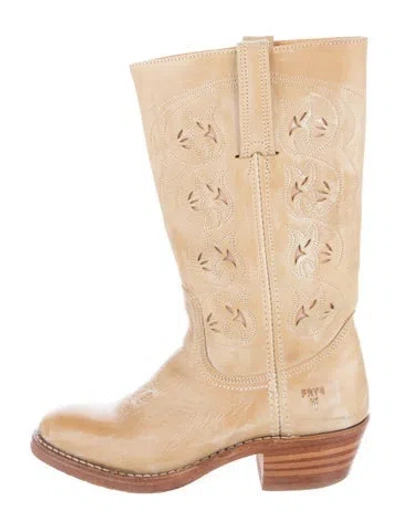 Pre-owned Frye Leather Patterned Western Boots In Neutrals