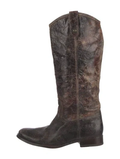 Pre-owned Frye Leather Printed Riding Boots In Brown