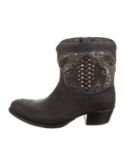 Pre-owned Frye Leather Printed Western Boots In Black