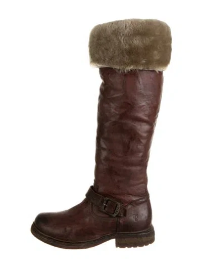 Pre-owned Frye Leather Riding Boots In Burgundy