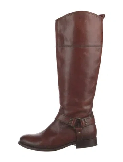 Pre-owned Frye Leather Riding Boots In Burgundy
