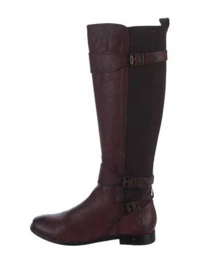 Pre-owned Frye Leather Riding Boots In Burgundy
