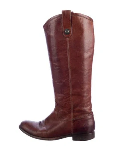 Pre-owned Frye Leather Riding Boots In Burgundy