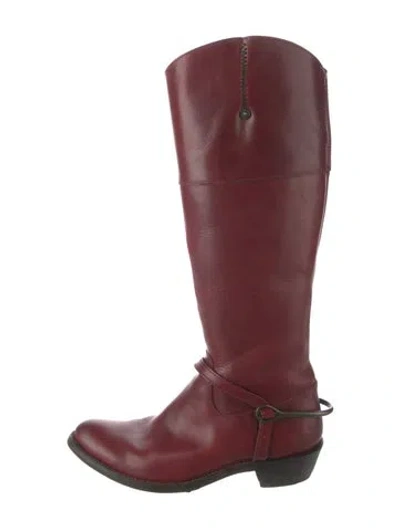 Pre-owned Frye Leather Riding Boots In Burgundy