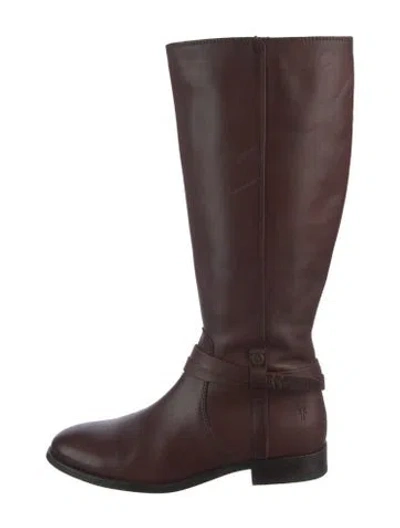 Pre-owned Frye Leather Riding Boots In Burgundy