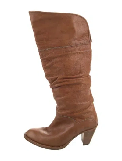 Pre-owned Frye Leather Slouch Boots In Brown