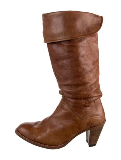 Pre-owned Frye Leather Slouch Boots In Neutrals