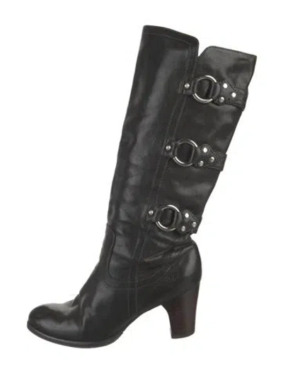 Pre-owned Frye Leather Studded Accents Boots In Black