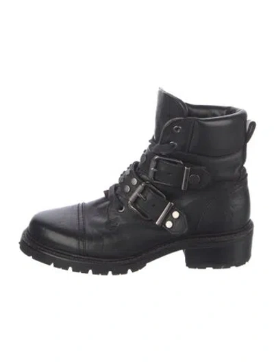 Pre-owned Frye Leather Studded Accents Combat Boots In Black