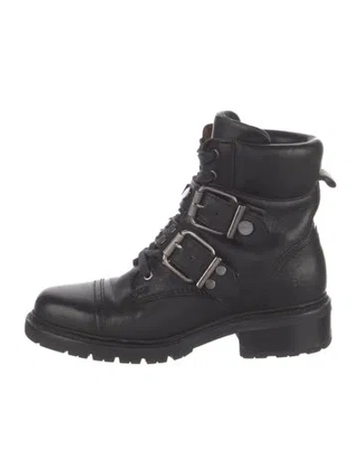 Pre-owned Frye Leather Studded Accents Combat Boots In Black