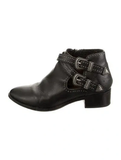Pre-owned Frye Leather Studded Accents Moto Boots In Black