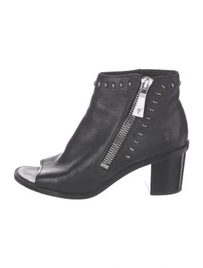 Pre-owned Frye Leather Studded Accents Moto Boots In Black