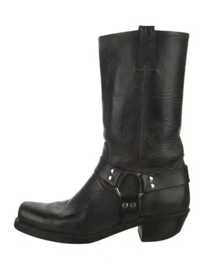 Pre-owned Frye Leather Studded Accents Moto Boots In Black