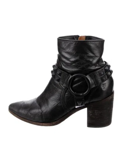 Pre-owned Frye Leather Studded Accents Moto Boots In Black