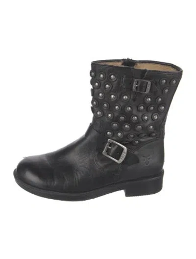 Pre-owned Frye Leather Studded Accents Moto Boots In Brown