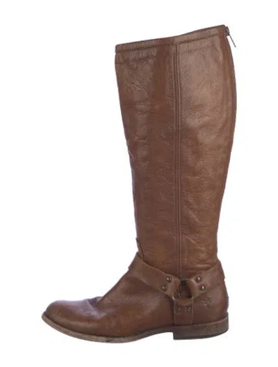 Pre-owned Frye Leather Studded Accents Riding Boots In Brown