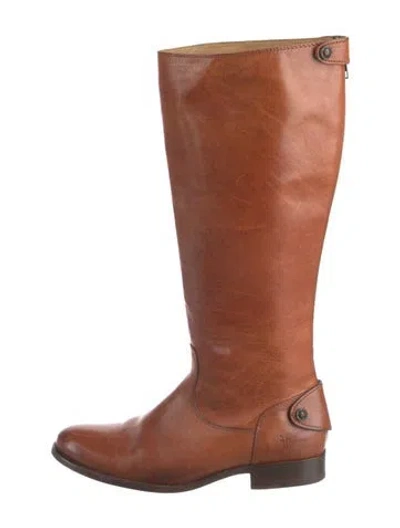 Pre-owned Frye Leather Studded Accents Riding Boots In Brown