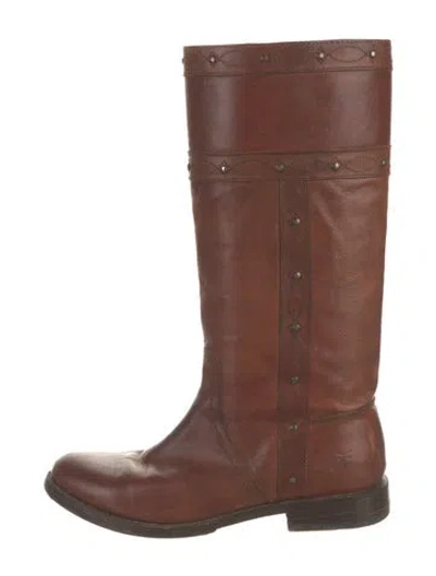 Pre-owned Frye Leather Studded Accents Riding Boots In Brown