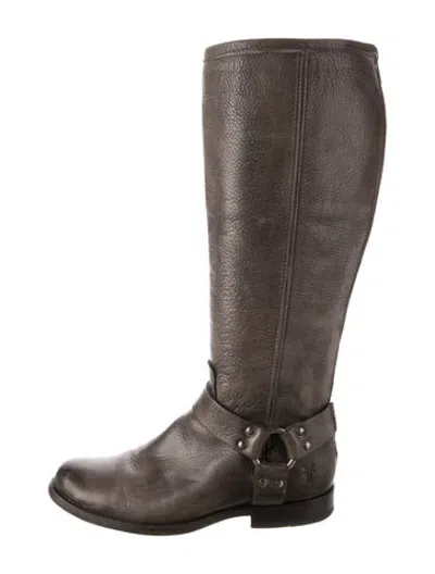 Pre-owned Frye Leather Studded Accents Riding Boots In Brown