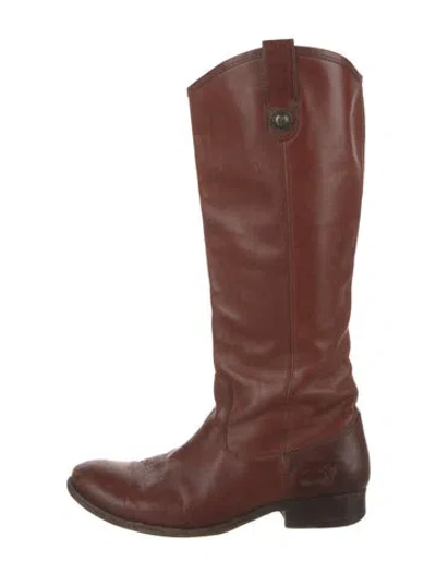 Pre-owned Frye Leather Studded Accents Riding Boots In Burgundy