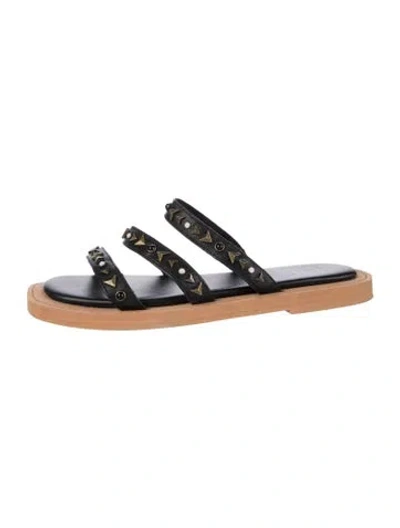Pre-owned Frye Leather Studded Accents Slides In Black