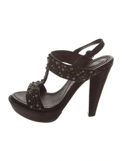 Pre-owned Frye Leather Studded Accents Slingback Sandals In Black