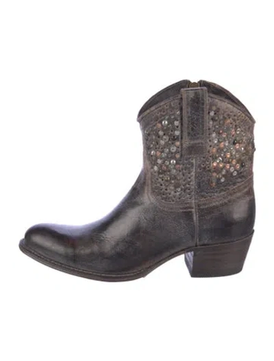 Pre-owned Frye Leather Studded Accents Western Boots In Black
