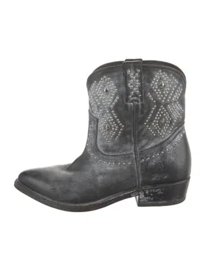 Pre-owned Frye Leather Studded Accents Western Boots In Black