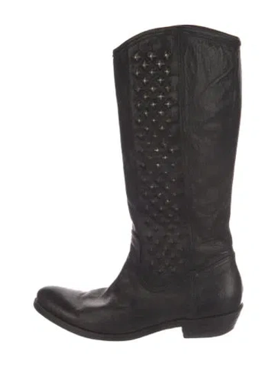 Pre-owned Frye Leather Studded Accents Western Boots In Black