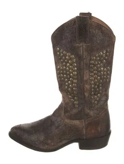 Pre-owned Frye Leather Studded Accents Western Boots In Brown
