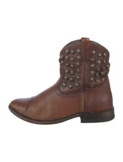 Pre-owned Frye Leather Studded Accents Western Boots In Brown