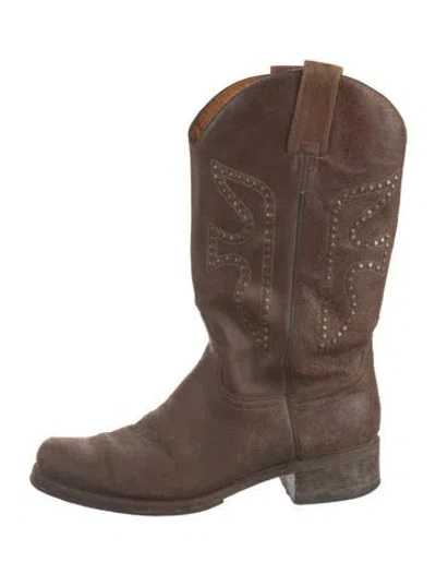 Pre-owned Frye Leather Studded Accents Western Boots In Brown