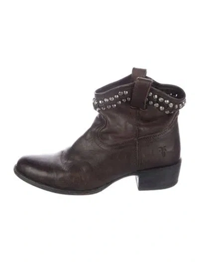 Pre-owned Frye Leather Studded Accents Western Boots In Brown