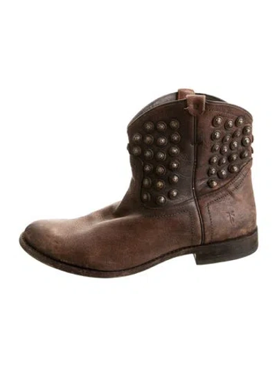 Pre-owned Frye Leather Studded Accents Western Boots In Brown