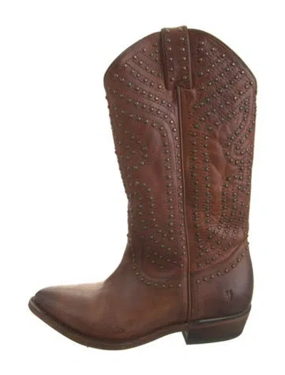 Pre-owned Frye Leather Studded Accents Western Boots In Brown