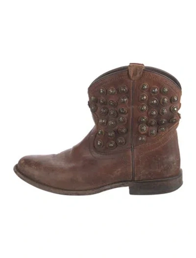Pre-owned Frye Leather Studded Accents Western Boots In Brown